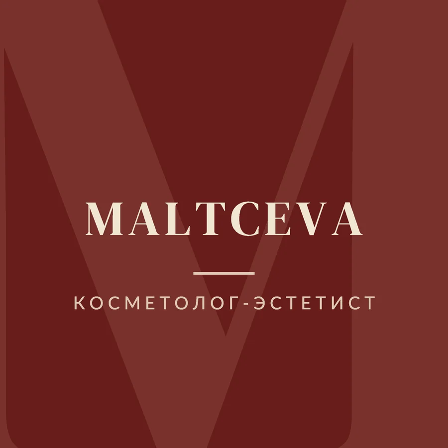 Аватар сообщества — вордмарк MALTCEVA с гигантской полупрозрачной буквой M на фоне
